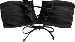 ZAFUL Women's Strapless Bandeau Bikini Top Ribbed V Wired Lace Up Ruffle Tie Swimsuits Bathing Suits Only Top 0-black Medium