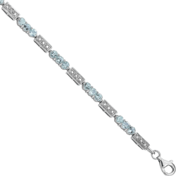 925 Sterling Silver Aquamarine and Diamond Bracelet Fine Jewelry For Women Gifts For Her, 7"