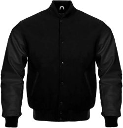 Letterman Baseball Varsity Jacket Genuine Leather Sleeves and Wool Solid Black Small