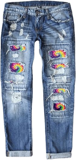Rainbow Patch Ripped Boyfriend Jeans for Women Medium Rainbow C