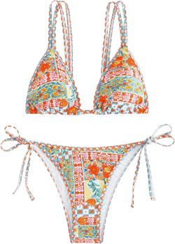 MakeMeChic Women's Triangle Thong Bikini Sets High Cut Swimsuit Bathing Suit Swimwear Multicolor X-Small : Clothing, Shoes & Jewelry