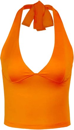 DREAM SLIM Women's Tie Back Halter Crop Top Sexy Deep V Neck Sleeveless Tie Back Camisole Casual Workout Tank Tops Large Orange