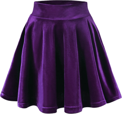 Women's Velvet Basic Versatile Stretchy Flared High Waist Mini Skater Skirt Medium Purple