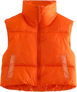 Thopavenoir Women CasualCropped Puffer Vest Zip Up Sleeveless Cotton-Padded Top with Side Pockets Stand Neck Jacket Outerwear Orange Small