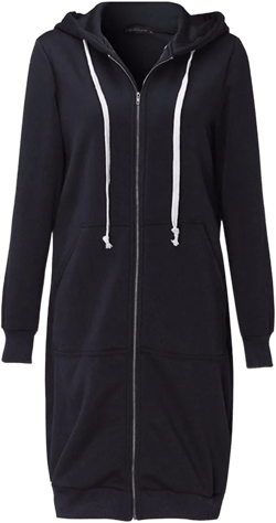 Sexyshine Women's Casual Loose Zip up Long Hoodies Sweatshirt Outerwear Jacket Tunic Coat with Pockets 3X-Large Black