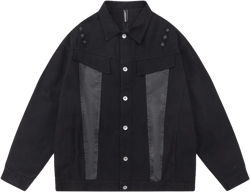 Men Denim Jacket Loose Denim Jacket Men's Spring and Autumn PU Leather Stitching Denim Jacket