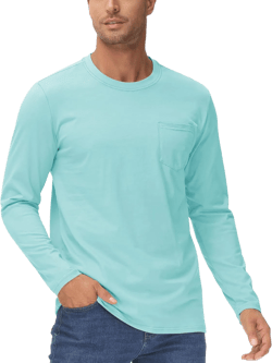KEFITEVD Mens Shirts Casual Stylish Fall Long Sleeve Crew Neck Solid Shirt Moisture Wicking Lightweight Work Tee Shirts Blue,S : Clothing, Shoes & Jewelry