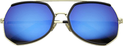 zeroUV Womens Fashion Gold Metal Crossbar Mirror Lens Oversized Sunglasses 64mm Black-gold / Blue Mirror 64 Millimeters