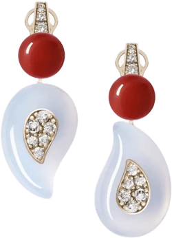 JOSEPHINE EARRINGS IN 18K GOLD, CHALCEDONY, CARNELIAN AND DIAMONDS