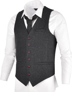 VOBOOM Men's Slim Fit Herringbone Tweed Suits Vest Premium Wool Blend Waistcoat 3X-Large Dark Grey