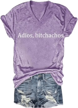 Adios Bitchachos Shirt Women Fun Saying Print Graphic Women Casual Tee Shirts, 7X-Large Purple 3X-Large