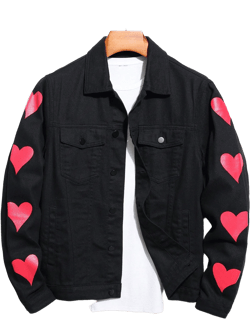 Manfinity LEGND Men Heart Print Denim Jacket Without Tee