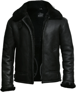 Brandslock Mens Real Shearling Sheepskin Leather Flying Aviator Bomber Jacket Large Black