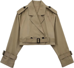 Xiaoxuemeng Womens Cropped Bike Jacket Casual Double Breasted Trench Coat with Belt