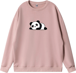 Bobeutou Cute Panda Print Crewneck Sweatshirt Women Pullove Long Sleeve Oversized Hoodie for Teen Girls Loose Y2k Kawaii Tops XX-Large Pink