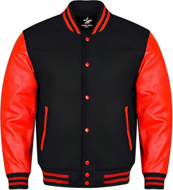 RIZING STAR Bomber Varsity Jacket Letterman Baseball Jacket School College Wool Body and Cowhide Leather Sleeves XS - 4XL 4X-Large Black Red