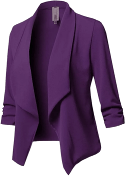 Blazers for Women Business Casual 3/4 Sleeve Blazer Open Front Cardigan Jacket Lightweight Suit Coat for Work Office XX-Large Purple