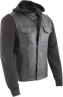 Milwaukee Leather Men's Black Leather Club Style Vest LKM3714 w/Full Sleeve Removable Hoodie Jacket 7X-Large Black