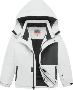 WULFUL Boy's Waterproof Ski Jacket Kids Winter Snow Coat Outdoor White 6-7 Years