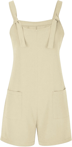Sleeveless Rompers for Women Pockets Dressy Casual Romper Pants Summer 2024 Short Jumpsuits Overalls Boho Jumpsuits R3-beige Large