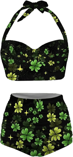 DISNIMO Women's Vintage Swimsuits Retro Halter Bathing Suits High Waist Bikini XX-Large Green Leaves