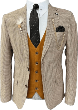 Premium Men Brown Plaid Tweed Two Button Blazer Prom Tuxedo Notch Lapel Check Grooms Tuxedo 3 Pieces Suit