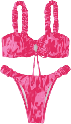 Women's Floral Print Bathing Suit Ruffle Trim Tie Back Swimsuit Bikini Set 2 Piece