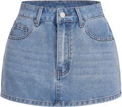 SHENHE Women's Denim Mini Skirt Low Rise Button Zip Fly Casual Y2k Mini Jean Skirt Light Grey Large