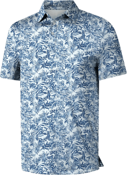 Mens Golf Shirt Short Sleeve Funny Print Golf Polo Shirts for Men Lightweight Dry Fit Quick Dry Collared Golf Polos Blue & White Leaf Small