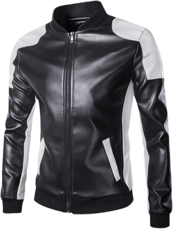 Men's Motorcycle Jacket Classic Stand Collar Faux Leather Jacket Trendy Full Zip Color Block Motor Biker Jackets Black 4X-Large
