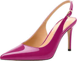 Women's Pumps, Slingback Pointed Toe Stiletto High Heels, Fashion Adjust Buckle Patent Shoes for Women 3.3 inch 5 Magenta Patent