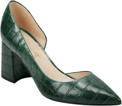 FOWT Spring Crocodile Embossed Leather Half D'Orsay Block High Heel Green Pumps for Women Elegant Pointed Toe 3 Inches Fashion Casual Daily Dressy Shoes, US Size 4-16 M 8.5 Dark Green
