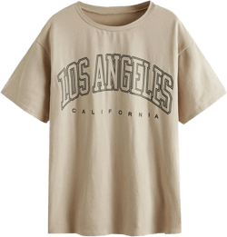 SOLY HUX Women's Graphic Oversized Tees Letter Print Summer Tops Vintage Half Sleeve Loose Casual T Shirts X-Large Beige/Black