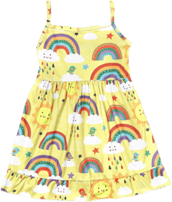 Toddler Girls Rainbow Spaghetti Strap Dress Ruffle Bottom Sleeveless Summer Apparel