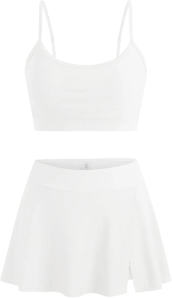 ZAFUL Women High Waisted Bikini Sets Modest Two Piece Swimsuit Sporty Push Up Bathing Suit with Swim Skirts Swimwear Solid White Medium