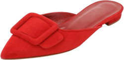 Divanne Mules for Women, Buckle Flat Mules Pointed Toe Backless Mule Slides Suede Slip On Loafers 9 Red-suede
