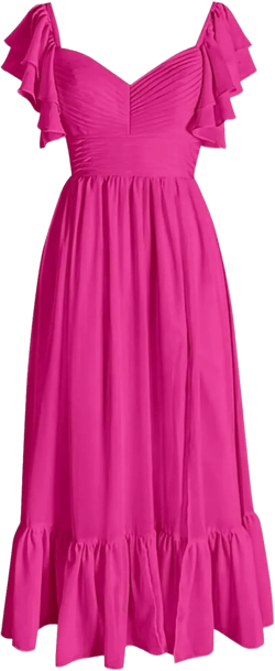 Chiffon Bridesmaid Dresses for Women Ankle Length A-Line Wedding Guest Dresses Party Gowns with Slit Hot Pink 0