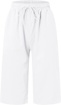 Women's Knee Length Bermuda Shorts Casual 10" Linen Shorts Elastic Waist Drawstring Loose Fit Summer Beach Shorts