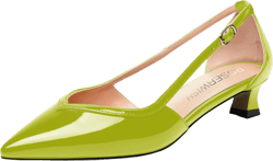 ROSERWISH Womens Fashion Buckle Wedding Party Pointed Toe Patent Kitten Low Heel Pumps Dress Shoes 1.5 Inch 8.5 Yellow Green