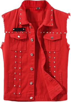 INVACHI Men's Slim Fit Punk Denim Vest Sleeveless Jeans Vest Jacket with Rivets