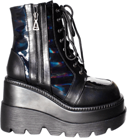 LASR Nightshade Platform Boots - Black Holographic - Rave Festival EDM Iridescent Techno Dance Wear Party (us_footwear_size_system, adult, women, numeric, medium, numeric_7)