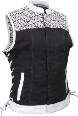 Milwaukee Leather MDL4050 Women's 'Skelly' Black with White Motorcycle Denim Vest w/Skull Embroidery : Automotive