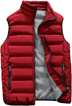 HOW'ON Men's Outdoor Casual Classic Quilted Vest Stand Collar Warm Puffer Vest Sleeveless Jacket Coat Large Red