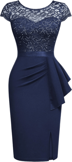 Miusol Women's Elegant Cap Sleeve Sequin Lace Cocktail Dress X-Large A-navy Blue