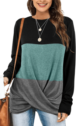 Jescakoo Tunic Tops For Leggings For Women Twist Front Long Sleeve Crew Neck Shirts