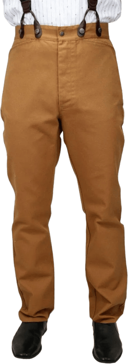 Historical Emporium Men's High Waist Classic Canvas Work Trousers, Victorian Western Pants with Suspender Buttons at Amazon Men’s Clothing store