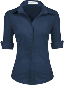 HOTOUCH Womens 3/4 Sleeve Button Down Shirt Slim Fit Work Blouses Cotton Dress Shirts Office Tops Large Navy Blue (Slim Fit, a Size Up for Relaxed Fit)