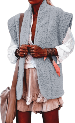 Ladmous Womens Winter Fuzzy Fleece Vest Jacket Sleeveless Vest Coat Open Front Sherpa Cardigan Vest with Pockets