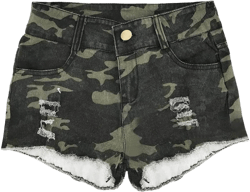 Women's Camouflage Cotton Denim Shorts Frayed Raw Hem Hot Short Jeans with Pockets X-Large Green
