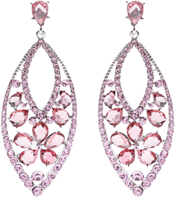 Fashion Stunning Crystal Floral Navette Earrings Pink